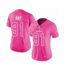 Women's Baltimore Ravens #91 Shane Ray Limited Pink Rush Fashion Football Jersey