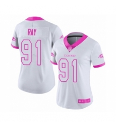 Women's Baltimore Ravens #91 Shane Ray Limited White Pink Rush Fashion Football Jersey
