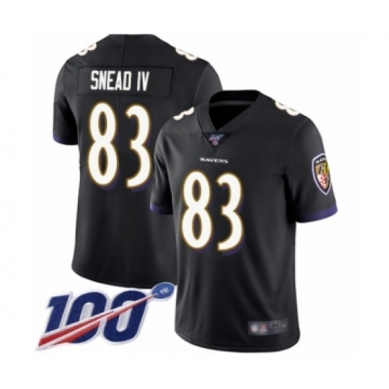 Men's Baltimore Ravens #83 Willie Snead IV Black Alternate Vapor Untouchable Limited Player 100th Season Football Jersey Men's Baltimore Ravens #83 Willie Snead IV Black Alternate Vapor Untouchable Limited Player 100th Season Football Jersey