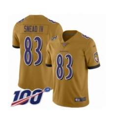 Men's Baltimore Ravens #83 Willie Snead IV Limited Gold Inverted Legend 100th Season Football Jersey