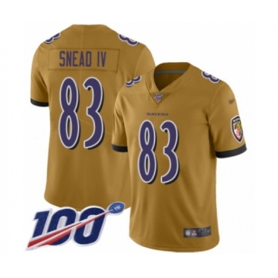Men's Baltimore Ravens #83 Willie Snead IV Limited Gold Inverted Legend 100th Season Football Jersey Men's Baltimore Ravens #83 Willie Snead IV Limited Gold Inverted Legend 100th Season Football Jersey
