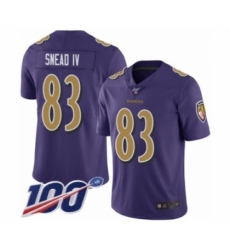 Men's Baltimore Ravens #83 Willie Snead IV Limited Purple Rush Vapor Untouchable 100th Season Football Jersey