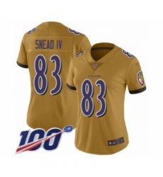 Women's Baltimore Ravens #83 Willie Snead IV Limited Gold Inverted Legend 100th Season Football Jersey