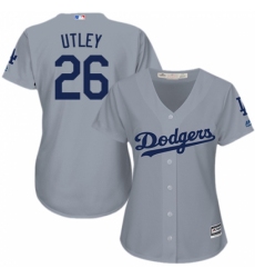 Women's Majestic Los Angeles Dodgers #26 Chase Utley Replica Grey Road Cool Base MLB Jersey