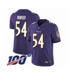 Men's Baltimore Ravens #54 Tyus Bowser Purple Team Color Vapor Untouchable Limited Player 100th Season Football Jersey