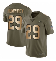 Men's Nike Baltimore Ravens #29 Marlon Humphrey Limited Olive/Gold Salute to Service NFL Jersey