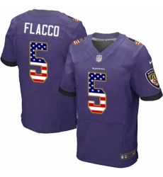 Men's Nike Baltimore Ravens #5 Joe Flacco Elite Purple Home USA Flag Fashion NFL Jersey