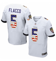 Men's Nike Baltimore Ravens #5 Joe Flacco Elite White Road USA Flag Fashion NFL Jersey