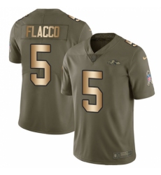 Men's Nike Baltimore Ravens #5 Joe Flacco Limited Olive/Gold Salute to Service NFL Jersey