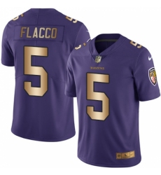 Men's Nike Baltimore Ravens #5 Joe Flacco Limited Purple/Gold Rush Vapor Untouchable NFL Jersey