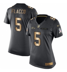 Women's Nike Baltimore Ravens #5 Joe Flacco Limited Black/Gold Salute to Service NFL Jersey