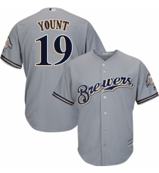 Men's Majestic Milwaukee Brewers #19 Robin Yount Replica Grey Road Cool Base MLB Jersey