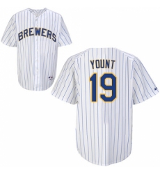 Men's Majestic Milwaukee Brewers #19 Robin Yount Replica White (blue strip) MLB Jersey