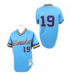 Men's Mitchell and Ness Milwaukee Brewers #19 Robin Yount Authentic Blue Throwback MLB Jersey