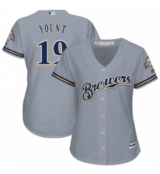 Women's Majestic Milwaukee Brewers #19 Robin Yount Replica Grey Road Cool Base MLB Jersey