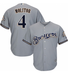 Men's Majestic Milwaukee Brewers #4 Paul Molitor Replica Grey Road Cool Base MLB Jersey