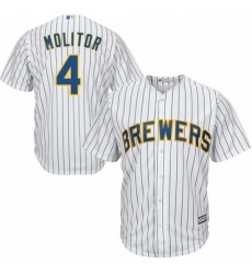Men's Majestic Milwaukee Brewers #4 Paul Molitor Replica White Alternate Cool Base MLB Jersey