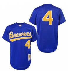 Men's Mitchell and Ness 1991 Milwaukee Brewers #4 Paul Molitor Replica Blue Throwback MLB Jersey