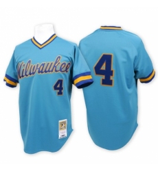 Men's Mitchell and Ness Milwaukee Brewers #4 Paul Molitor Replica Blue Throwback MLB Jersey