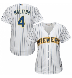 Women's Majestic Milwaukee Brewers #4 Paul Molitor Authentic White Alternate Cool Base MLB Jersey