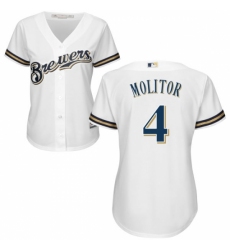 Women's Majestic Milwaukee Brewers #4 Paul Molitor Replica White Home Cool Base MLB Jersey