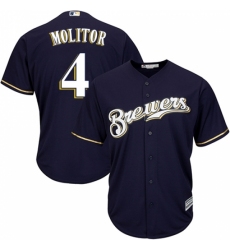 Youth Majestic Milwaukee Brewers #4 Paul Molitor Replica Navy Blue Alternate Cool Base MLB Jersey