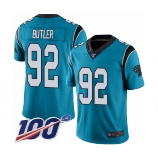 Men's Carolina Panthers #92 Vernon Butler Blue Alternate Vapor Untouchable Limited Player 100th Season Football Jersey Men's Carolina Panthers #92 Vernon Butler Blue Alternate Vapor Untouchable Limited Player 100th Season Football Jersey