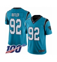 Men's Carolina Panthers #92 Vernon Butler Limited Blue Rush Vapor Untouchable 100th Season Football Jersey