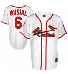Men's Majestic St. Louis Cardinals #6 Stan Musial Replica White Cooperstown Throwback MLB Jersey
