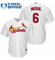 Men's Majestic St. Louis Cardinals #6 Stan Musial Replica White Home Cool Base MLB Jersey