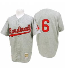 Men's Mitchell and Ness 1956 St. Louis Cardinals #6 Stan Musial Authentic Grey Throwback MLB Jersey
