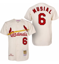 Men's Mitchell and Ness 1963 St. Louis Cardinals #6 Stan Musial Authentic Cream Throwback MLB Jersey