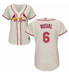 Women's Majestic St. Louis Cardinals #6 Stan Musial Replica Cream Alternate Cool Base MLB Jersey