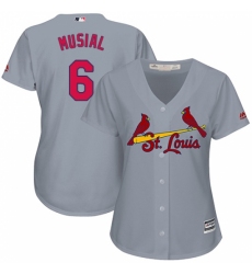 Women's Majestic St. Louis Cardinals #6 Stan Musial Replica Grey Road Cool Base MLB Jersey