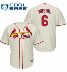 Youth Majestic St. Louis Cardinals #6 Stan Musial Replica Cream Alternate Cool Base MLB Jersey