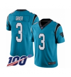 Men's Carolina Panthers #3 Will Grier Blue Alternate Vapor Untouchable Limited Player 100th Season Football Jersey