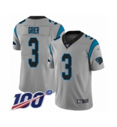 Men's Carolina Panthers #3 Will Grier Silver Inverted Legend Limited 100th Season Football Jersey