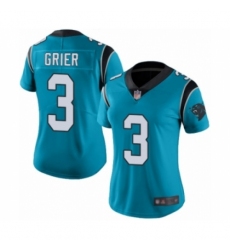 Women's Carolina Panthers #3 Will Grier Limited Blue Rush Vapor Untouchable Football Jersey