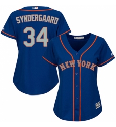 Women's Majestic New York Mets #34 Noah Syndergaard Replica Royal Blue Alternate Road Cool Base MLB Jersey