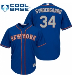Youth Majestic New York Mets #34 Noah Syndergaard Replica Royal Blue Alternate Road Cool Base MLB Jersey