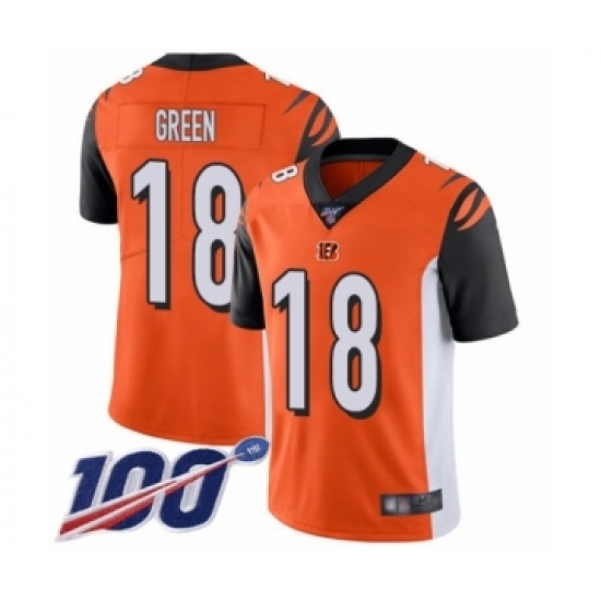 Men's Cincinnati Bengals #18 A.J. Green Orange Alternate Vapor Untouchable Limited Player 100th Season Football Jersey Men's Cincinnati Bengals #18 A.J. Green Orange Alternate Vapor Untouchable Limited Player 100th Season Football Jersey