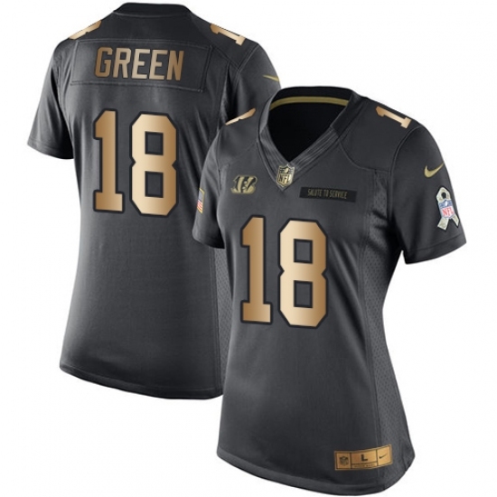 Women's Nike Cincinnati Bengals #18 A.J. Green Limited Black/Gold Salute to Service NFL Jersey Women's Nike Cincinnati Bengals #18 A.J. Green Limited Black/Gold Salute to Service NFL Jersey