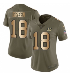 Women's Nike Cincinnati Bengals #18 A.J. Green Limited Olive/Gold 2017 Salute to Service NFL Jersey