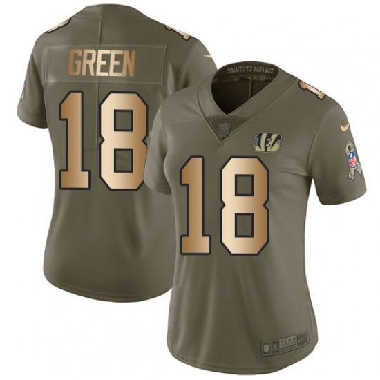 Women's Nike Cincinnati Bengals #18 A.J. Green Limited Olive/Gold 2017 Salute to Service NFL Jersey Women's Nike Cincinnati Bengals #18 A.J. Green Limited Olive/Gold 2017 Salute to Service NFL Jersey