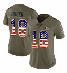 Women's Nike Cincinnati Bengals #18 A.J. Green Limited Olive/USA Flag 2017 Salute to Service NFL Jersey