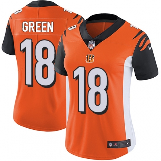 Women's Nike Cincinnati Bengals #18 A.J. Green Vapor Untouchable Limited Orange Alternate NFL Jersey Women's Nike Cincinnati Bengals #18 A.J. Green Vapor Untouchable Limited Orange Alternate NFL Jersey