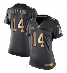 Women's Nike Cincinnati Bengals #14 Andy Dalton Limited Black/Gold Salute to Service NFL Jersey
