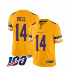 Men's Minnesota Vikings #14 Stefon Diggs Limited Gold Inverted Legend 100th Season Football Jersey