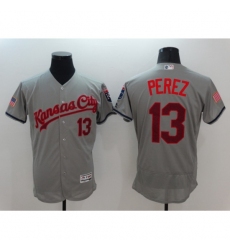 Kansas City Royals #13 Salvador Perez Gray Fashion Stars & Stripes FlexBase Player Jersey