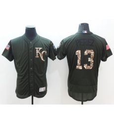 Men's Kansas City Royals #13 Salvador Perez Green Salute to Service Jersey